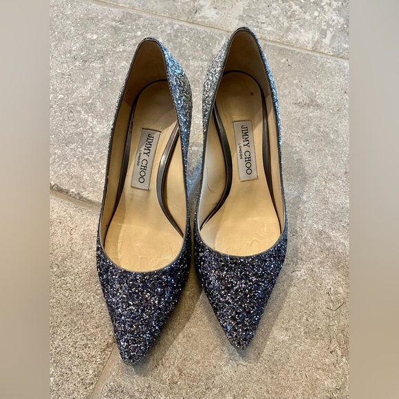 Jimmy Choo Romy 60 Navy/Silver gradient pair for sale! Barely worn. - Picture 3 of 10